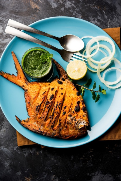 Premium Photo Tandoori Pomfret Fish Cooked In A Clay Oven And