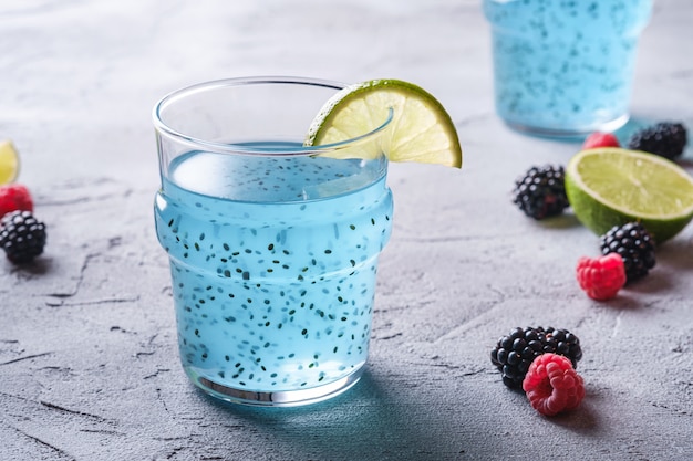 Premium Photo | Tasty blue colored cocktail drink with chia seeds ...