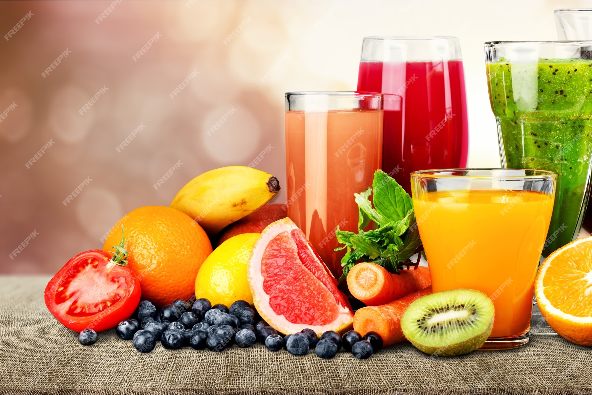 Premium Photo | Tasty fruits and juice with vitamins on