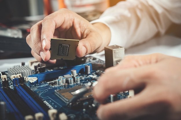 The technician repairing the computer,computer hardware, repairing, upgrade and technology Free Photo