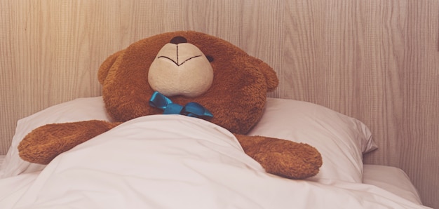 bed with teddy bear