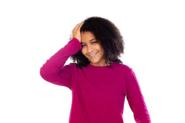 Premium Photo | Teenager girl with afro hair wearing pink sweater isolated