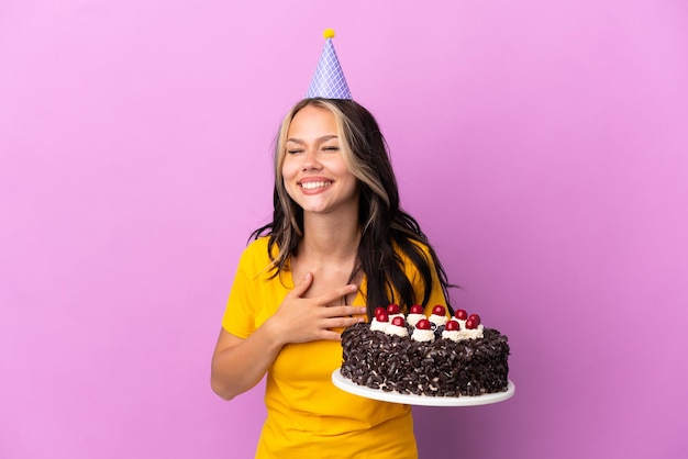 Premium Photo | Teenager russian girl holding birthday cake isolated on ...