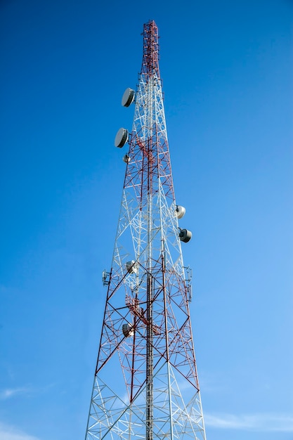 Premium Photo | Telecommunication radio antenna and satelite tower blue ...