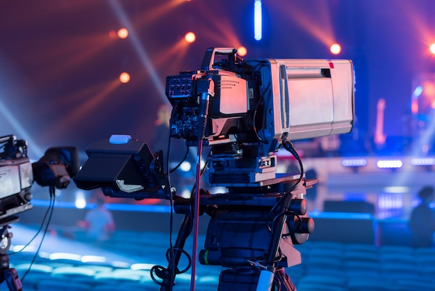 Premium Photo | A television camera on the recording of a concert