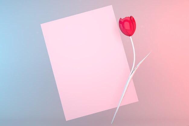 Download Premium Photo Template Of Postcard Top View On A Pastel Background Pink Tulip Postcard For Signature Mockup For Valentine S Day