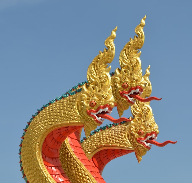 Thai dragon king of naga  statue with three heads in 