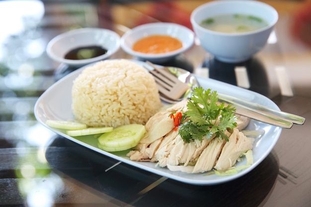 Premium Photo | Thai food gourmet steamed chicken with rice , khao mun ...