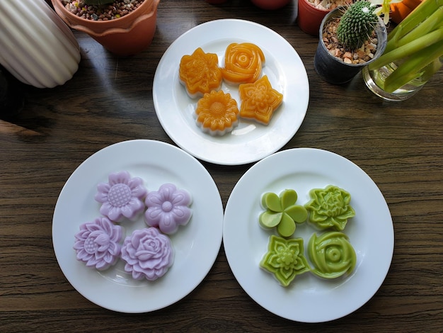 Premium Photo | Thai traditional dessert coconut milk jelly flowers on ...