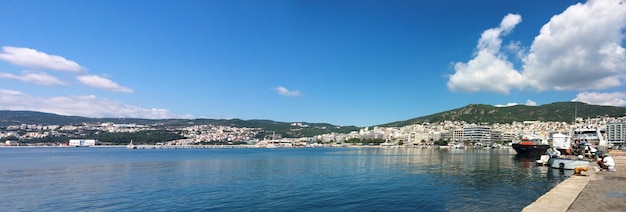 Thasos island greece kavala city cityscape panorama Premium Photo