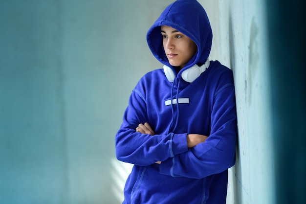 boy in blue hoodie