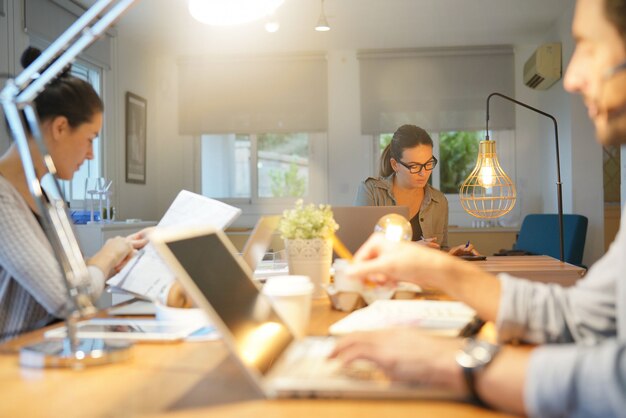 Three colleagues in co working space Premium Photo