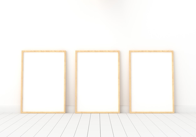 Download Premium Photo Three Empty Photo Frame For Mockup In White Room PSD Mockup Templates