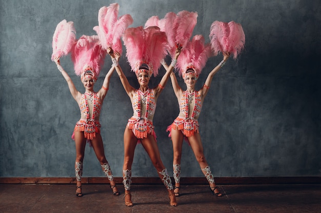 Premium Photo | Three women in samba or lambada costume with pink ...