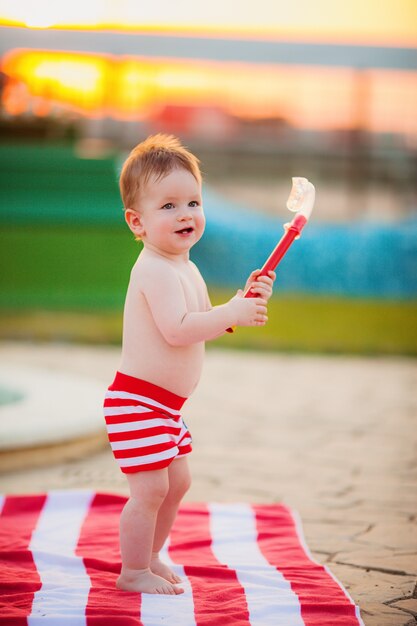 red and white beach towels