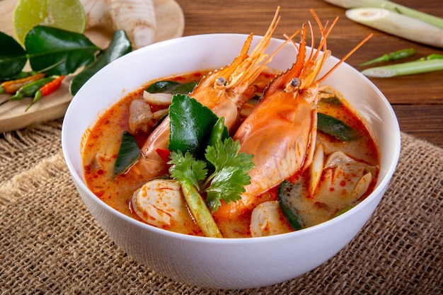 Premium Photo | Tom yam kung is a spicy clear soup typical in thailand