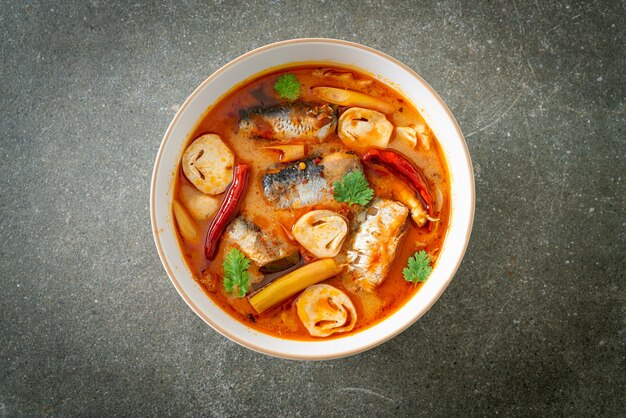 Premium Photo | Tom yum canned mackerel in spicy soup - asian food style