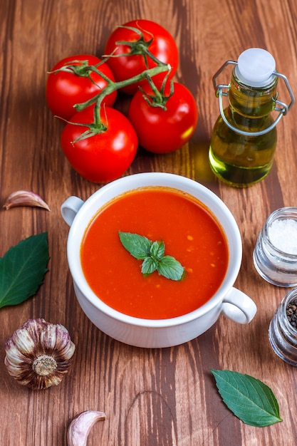 Free Photo | Tomato Soup With Basil In A Bowl.