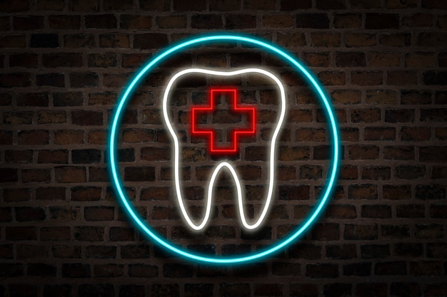 Premium Photo | Tooth, neon sign on a brick wall. dental clinic concept ...