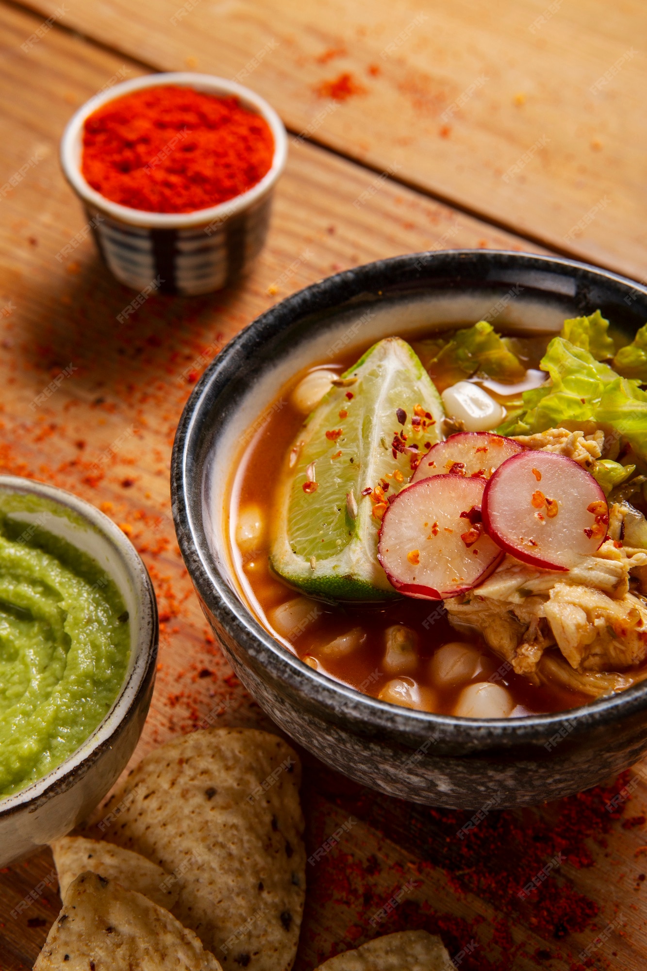 Free Photo | Top view on appetizing pozole bowl