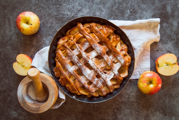 Top view apple pie on the table with fruit Photo | Free Download