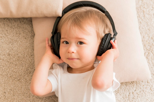 baby wearing headphones