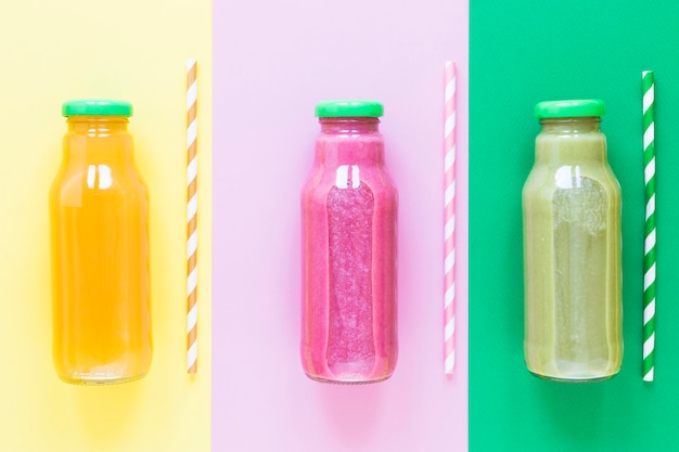 Download Free Photo Top View Bottles With Smoothie PSD Mockup Templates