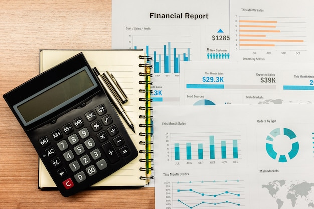 Premium Photo | Top view calculator and paperwork on table in meeting room