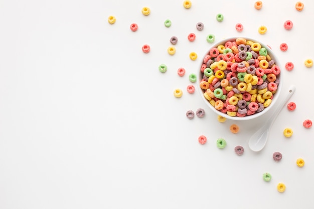 Top view colorful cereal bowl with copy space Free Photo