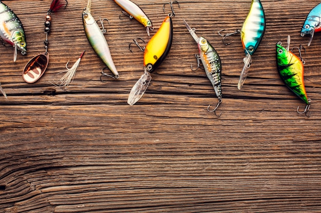 Free Photo | Top view of colorful fishing bait with copy space