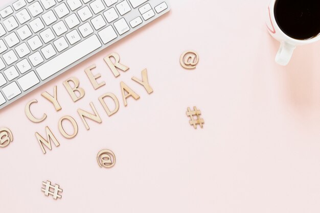 Top View Cyber Monday Text On Desk Photo Free Download