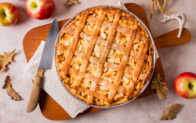 Premium Photo | Top view of delicious apple pie for thanksgiving