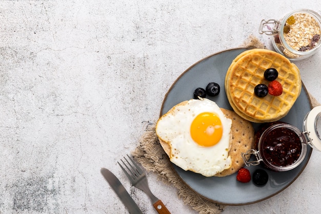 Premium Photo | Top view delicious breakfast with copy space