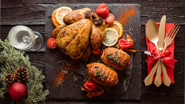 free-photo-top-view-festive-christmas-meal-composition