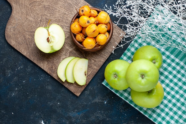 Free Photo Top View Of Fresh Green Apples With Sweet Cherries On Dark Desk Fruit Fresh Mellow Ripe