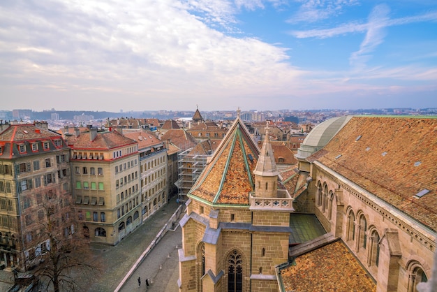 Premium Photo | Top view of geneva skyline from the cathedral of saint ...