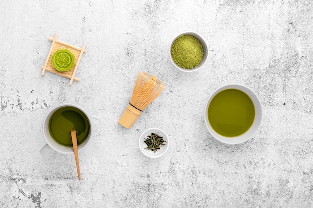 Free Photo | Top view matcha tea concept on the table