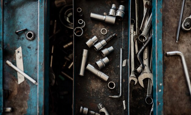 Top View Of Mechanic Tools At The Garage Engineer Craftsman