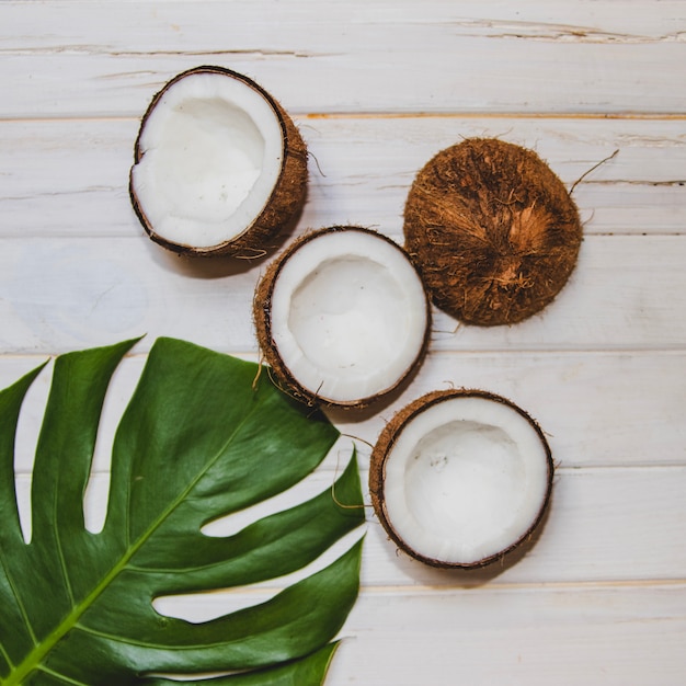 Top view of palm leaf and coconuts Free Photo Top view of palm leaf and coconuts Free Photo