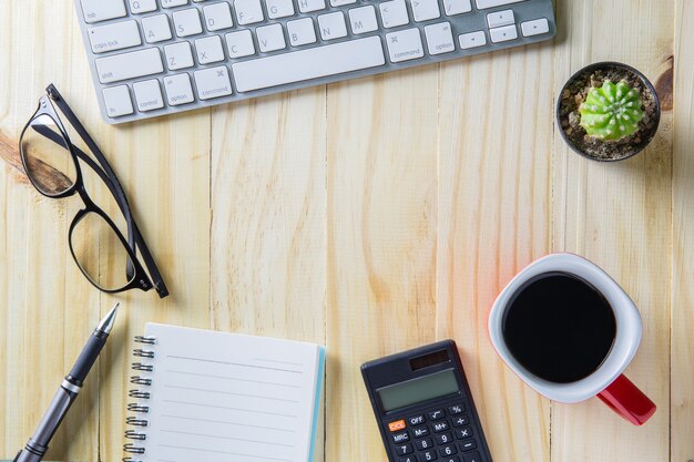 Premium Photo | Top view of office desk with elements