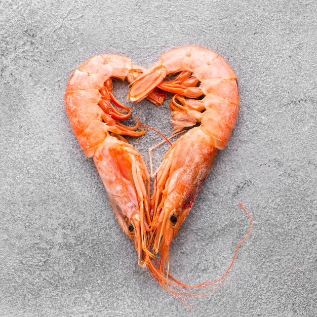 Top view shrimp heart on table Photo | Free Download