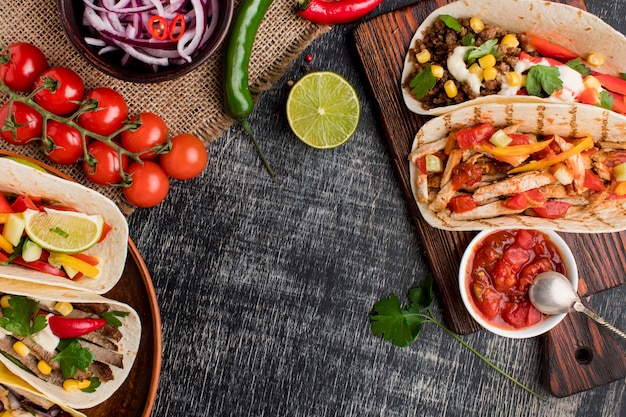 Premium Photo | Top view tasty mexican food ready to be served