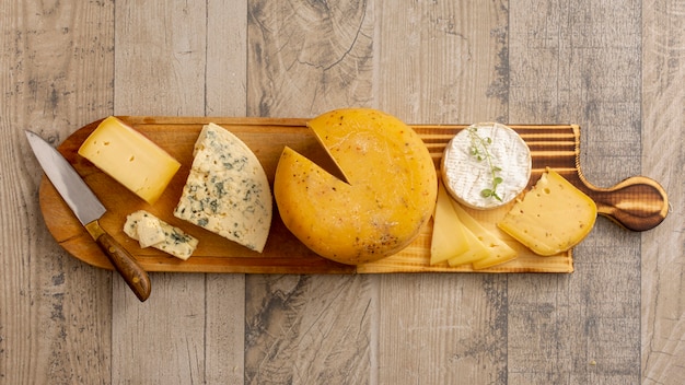 Top view various cheeses on a table Free Photo