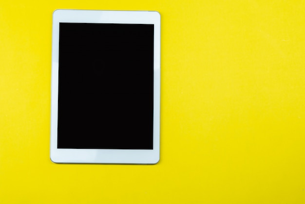 Download Free Photo Top View Of Yellow Office Desk Table With A Lot Of Things On It PSD Mockup Templates