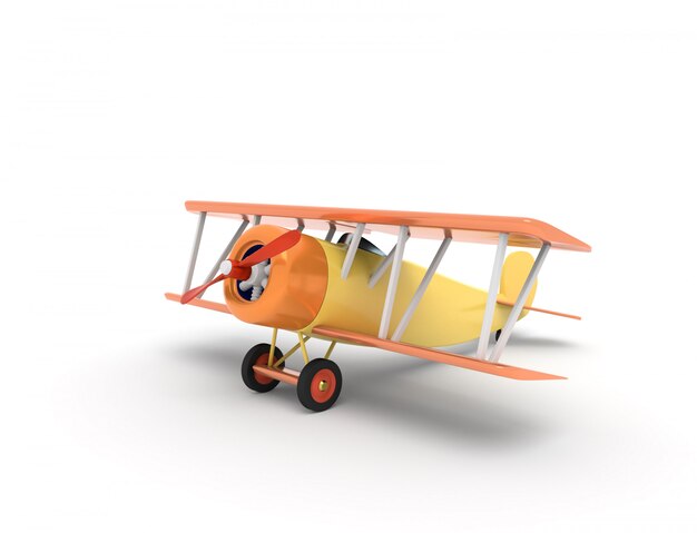 テキスト 3 Dレンダリングのための空の場所でおもちゃのヴィンテージ飛行機イラスト プレミアム写真