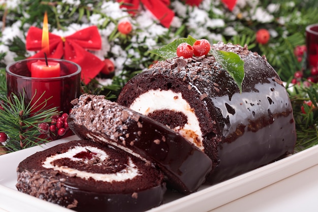 Traditional christmas cake with decorations Free Photo
