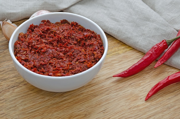 Traditional maghrebi hot chili pepper sauce paste harissa. tunisia and ...