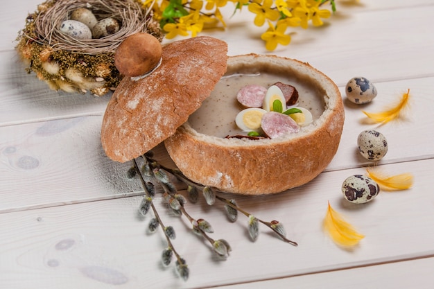 Free Photo Traditional Polish Easter Soup In Bread Bowl