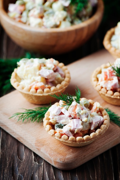 Premium Photo | Traditional russian salad olivier served in tartlet