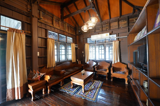 Premium Photo | Traditional thai style wooden living room